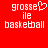 Red background with white pixelated text reading 'grosse ile basketball' on both sides, one side featuring a heart symbol replacing the letter 'o' in 'grosse'.
