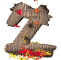 A wooden letter Z with scattered red and yellow particles, animated to shift particle positions across frames.