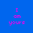Blue background with pink text 'I am yours' in four quadrants, two with light blue rectangular overlays on top of the text.