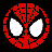 Pixelated Spider-Man mask icons in red, orange-yellow gradient, and rainbow color schemes with white eye lenses on black background.