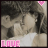 Animated contact sheet of a woman in a white top and brown hat kissing, with pink heart icons and 'LOVE' text on each frame.