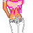Pixel art contact sheet showing four frames of an animated princess-themed buddy icon with pink text and a necklace prop.