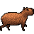 Pixelated brown capybara standing in profile view against solid gray background, rendered with blocky 8-bit style.