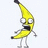 Pixelated banana character with wide eyes and open mouth on white background, next to blue with partial text