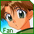 Pixelated anime-style character with brown hair and green eyes, wearing a white shirt under a green garment against blue background.