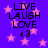 Purple background with pink stars and black text reading LIVE LAUGH LOVE <3 in four identical quadrants.