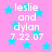 Pink background with blue stars and white text reading 'leslie and dylan 7.22.07' repeated in a pattern