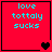 Red square with cyan text 'love tottaly sucks' and black heart icon in bottom-right corner.