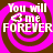 Four identical display 'You will <3 me FOREVER' text over pink and brown spiral backgrounds with pixelated edges