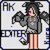 Pixel art character with dark hair, blue eyes, and gray armor stands against a light background with 'HK' and 'EDITOR' text.