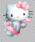 Hello Kitty character with pink bow and striped scarf holding a flower, displayed in four showing slight pose variations