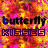 Animated sequence of 'butterfly' and 'kisses' text over a fiery background with color-shifting effects.