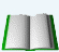 Animated sequence of an open book with green borders, pages flipping through various states of closure and opening.