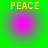 Four identical pixelated icons arranged in a , each with yellow 'PEACE' text above a pink circular gradient on a green background