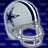 identical silver football helmets with dark blue stripes and star logos on a dark blue background, arranged in four