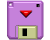 Two static purple square icons with rounded corners, each featuring a central downward-pointing triangle and a lower rectangular slot, differing only in triangle color.