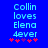 Blue background with light blue pixelated text reading "Collin loves Elena 4ever" and red star symbols below, showing two identical static frames.