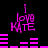A black background displays four identical pink pixelated text icons reading "I love HATE" with horizontal bar patterns below each, arranged in a
