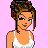 Pixelated character in white bikini with brown hair styled up, standing on white blocks against pink background.