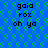 Blue background with green circular patterns and black text reading 'gaia rox oh yo' in four identical sections.