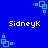 Blue background with repeating cyan square-and-dot patterns and white 'SidneyK' text in pixelated font.
