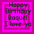 Pixelated text on a pink background with layered magenta borders, displaying 'Happy Birthday Raquel I love yo' in four identical