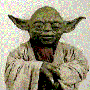 A green-skinned character with large ears wears a light brown robe, shown in multiple poses from front to back to side views.