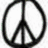 Black outline of a peace symbol on white background, heart shape outline, and yellow sad emoji with green eyes.
