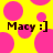 Yellow background with pink circles and repeated text 'Macy :]'.