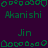 Pixelated green text and symbols on dark purple background with repeated 'Akanishi' and 'Jin' labels and decorative borders.