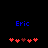 Two side-by-side blue 'Eric' text labels above red and brown heart icons on black background, with hearts shifting positions between frames.