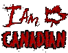 Red pixelated text and maple leaf symbols on a light gray background, with 'I Am' above 'CANADIAN' on the left and 'I Am' above 'ONLINE' on the right.