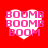Four heart-shaped icons with pink 'BOOMB' text on white hearts against a red background, each with distinct pixelation levels.