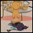 Animated contact sheet showing a yellow cartoon character running across five frames with changing background elements and shadow positions.