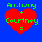Four identical pixelated red hearts with green text 'Anthony + Courtney =' on a blue background, arranged in a