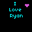 Four display cyan text "I Love Ryan" with varying pink pixel art symbols on a black background