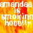 Pixelated text reads 'amandaa amandaa is smokin hot!!' over a fiery orange-yellow background with a gray rectangle on the right.