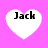 Four white heart-shaped icons with black text "Jack" on a solid pink background, arranged in a