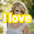 A four- shows a woman in a white dress with text overlays: 'I love' in yellow, 'Taylor' in cyan, and 'Swift' in purple, against a blurred outdoor background