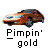 Pixelated image of a car with a gradient color scheme and text reading 'Pimpin' gold' below it on a gray background.
