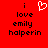 Red background with black text reading 'i love emily halperin' and a white pixelated heart symbol above the left side of the text.