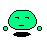 Green pixelated circular head with black base, small green side dots, and changing facial expressions