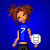 Pixel art contact sheet of a volleyball-themed animated buddy icon showing six frames with a character in blue jersey holding a ball and text variations.
