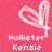 Pixelated pink background with white text reading 'Hollister' and 'Kenzie', a stylized heart symbol above the text.