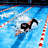 Animated sequence of a swimmer in blue water with red-and-white lane dividers, showing arm and head movement