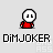 Pixelated character with white head and red torso in three of icons, each showing distinct facial expressions beneath text reading "DIMJOKER"