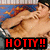 Pixelated image of a person lying on their side with visible torso, red text reading HOTTY!! at bottom.