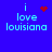 Blue background with light blue text reading "i love louisiana" and red pixelated symbols above the text in four variations.