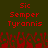 Red pixelated text on dark green background with red abstract shapes below, two identical side-by-side sections.