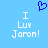 Blue pixelated heart above white text reading "I Luv Jaron!" on a light blue background, with identical mirrored text below.